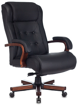 Кресло Бюрократ T-9926WALNUT (кожа/кожзам, мех. качания, крест. металл/дерево, до 200 кг) Черный
