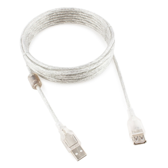 Кабель USB2.0 Am < - > Bm  2.0м, Cablexpert, экран, феррит.кольцо, прозрачный, пакет