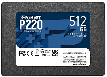 Накопитель SSD SATA 512Gb Patriot P220 (TLC, 550/500 Мбайт/сек, 240 TBW)