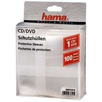 Конверты для CD HAMA пластиковые прозрачные (100шт.)