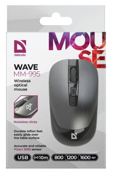 Мышь беспроводная Defender Wave MM-995 серебристый