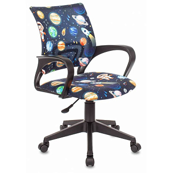 Кресло Бюрократ BUROKIDS 1 (ткань, без мех. качания, крест. пластик, до 120 кг) Черный, космонавт