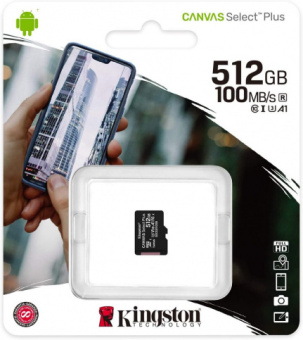Карта памяти microSD 512Gb Kingston microSDXC Class 10 UHS-I U3 Canvas Select Plus