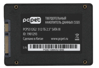 Накопитель SSD SATA 512Gb PC Pet PCPS512G2 (3D, 500/450 Мбайт/сек)