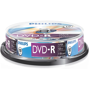 Диск DVD-R 4,7Gb Philips 16x Cake Box (10шт.)