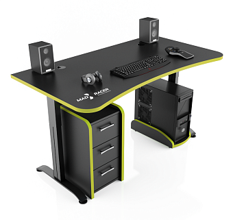 Стол компьютерный MaDXRacer ARENA GTS14 "1400х820х750" черный, кромка желтая