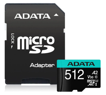 Карта памяти microSD 512Gb ADATA Premier microSDXC Class 10 UHS-I U3 V30S (SD адаптер)