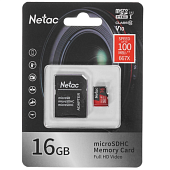 Карта памяти microSD .16Gb Netac P500 Extreme Pro Class 10, 100MB/s, с SD адаптером