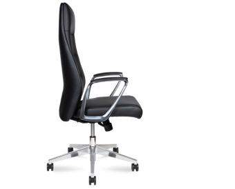 Кресло NANCY (аллюминиевая база, высококач. экокожа, мультиблок, бесшумные колеса, до 150кг) Черный