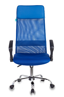 Кресло Бюрократ KB-6N (сетка/ткань, пружинно-винтовой мех. качания, крест. металл хром, до 120 кг) Синий