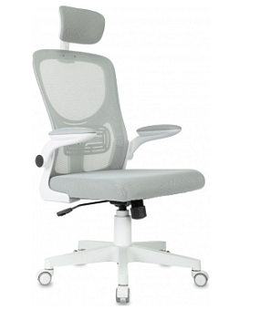 Кресло Бюрократ MC-W101-H (сетка/ткань, мех. качания, крест. пластик, с подголов., до 120 кг) Cветло-серый
