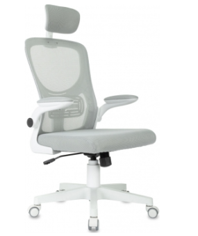 Кресло Бюрократ MC-W101-H (сетка/ткань, мех. качания, крест. пластик, с подголов., до 120 кг) Cветло-серый