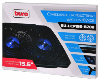 Подставка для ноутбука 15" BURO LCP156 (металл. сетка, 2*1800 об/мин, 23дБ, LED-подсветка) Black