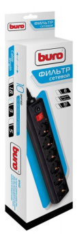 Сетевой фильтр BURO 3м (6 розеток, нагрузка до 10А) black