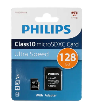 Карта памяти microSD 128Gb PHILIPS microSDHC Class 10 + SD адаптер