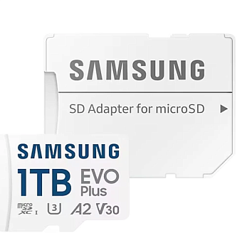 Карта памяти microSD 1Tb Samsung EVO Plus Class 10, A2, V30, UHS-I (U3), с адаптером