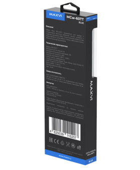 Кабель USB-C < - > USB-C, 1.2м, Maxvi MCw-60TT 60W Blue