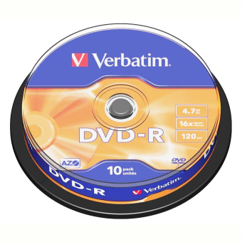 Диск DVD-R 4,7Gb Verbatim 16x Cake Box (10шт.)