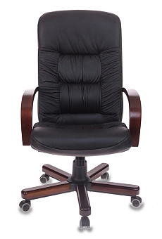 Кресло Бюрократ T-9908/WALNUT (кожа, мех. качания, крест. металл/дерево, до 120 кг) Черный