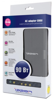 Блок питания для ноутбука Ippon S90U универсальный (15-19.5V, 90W, USB, 8 сменных разъемов питания)