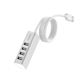 Концентратор USB-A - 4-port USB2.0, Hoco HB1, серебристый