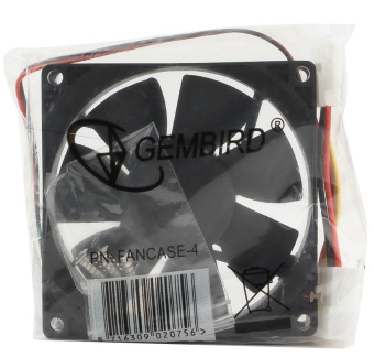 Вентилятор для корпуса 80mm Gembird FANCASE-4 (4pin Molex, 80x80x25мм, 27дБ, 2600об/мин, провод 30cm)