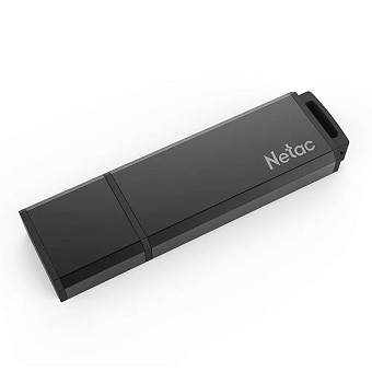 Флешка 32Gb Netac U351 USB2.0 с колпачком, металлическая, чёрный