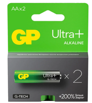 Элемент питания AA, 1.5V,  2шт, GP Ultra Plus Alkaline G-Tech (щелочные)