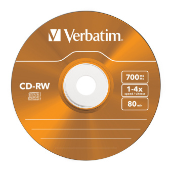 Диск CD-RW 700 Mb Verbatim 8-12x Slim Color Case  (5 шт)