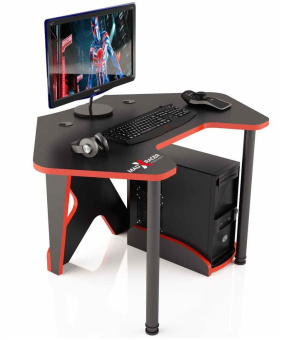 Стол компьютерный MaDXRacer PILOT GTC12 "1260х845х750" черный, кромка красная