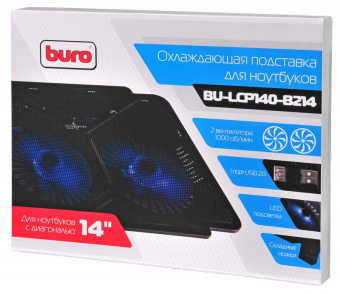 Подставка для ноутбука 14" BURO LCP140 (металл. сетка, 2*1000 об/мин, 22дБ, LED-подсветка) Black