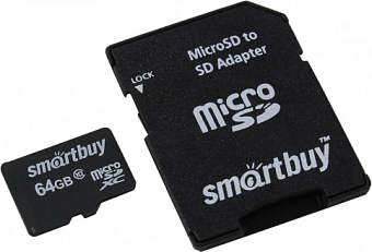 Карта памяти microSD 64Gb SmartBuy Class 10 + адаптер