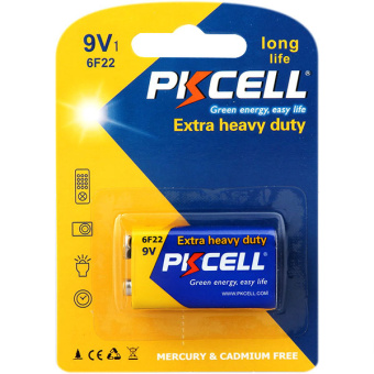Элемент питания крона, 9V, 1шт, PKCELL 6F22-1B (солевой)
