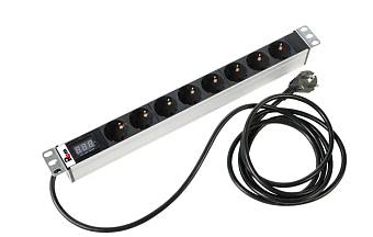 Блок розеток 8-розеток, 19" для серверной стойки, гор.размещ. 8xSchuko базовые 16A Schuko 3м