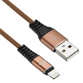 Кабель USB-A < - > Lightning, 1.2м, Digma, тканевая оплетка, плоский, коричневый