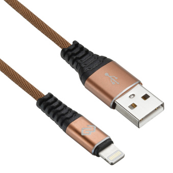Кабель USB-A < - > Lightning, 1.2м, Digma, тканевая оплетка, плоский, коричневый