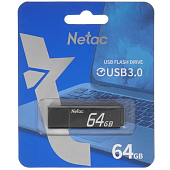 Флешка .64Gb Netac U351 USB3.0 с колпачком, металлическая, чёрный