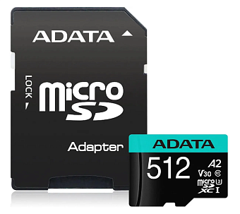 Карта памяти microSD 512Gb ADATA Premier microSDXC Class 10 UHS-I U3 V30S (SD адаптер)