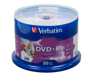 Диск DVD+R 4,7Gb Verbatim 16x Cake Box Wide Photo InkJet Printable (50шт.)