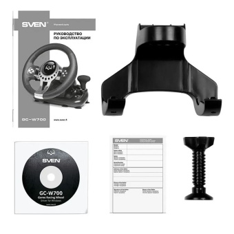Руль SVEN GC-W700 (педали, вибро, скоба, лепестки, АКПП, D-pad, 12 кл, резин. вставки)