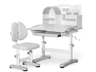 Стол Mealux Ergokids Fresco XL grey (ш77 х г43-60 х в52-75, стул в комплекте) бело-серый