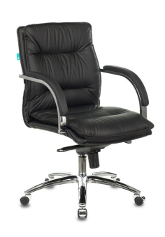 Кресло Бюрократ T-9927SL-LOW (кожа, мех. качания, крестовина металл хром, до 200 кг) Черный