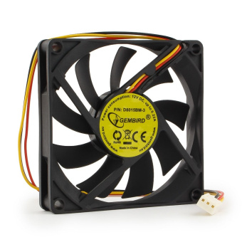 Вентилятор для корпуса 80mm Gembird D8015BM-3 (3pin, 80x80x15мм, 27дБ, 2600об/мин, провод 30cm)