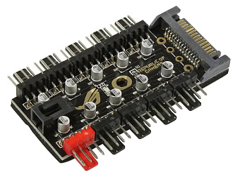 Разветвитель питания для вентиляторов 4 pin, 9 разъемов, Espada (с дополнительным питанием от SATA и переходником на 2 pin)