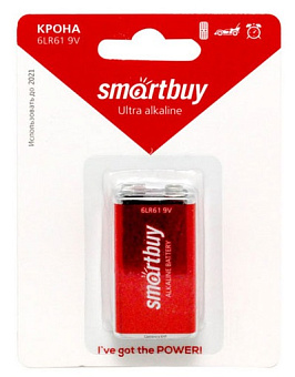 Элемент питания крона, 9V, 1шт, Smartbuy 6LR61 / BL1