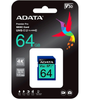 Карта памяти SD 64Gb ADATA SDXC Class 10 UHS-I U3 V30S 100/80 MB/s