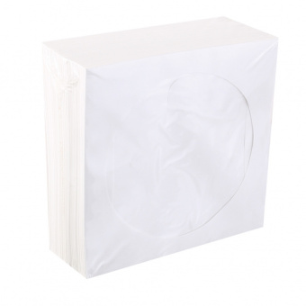 Конверты для CD Mirex бумажные белые, прозрачное окно, с вырубным язычком (100шт.)