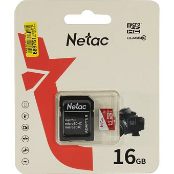 Карта памяти microSD 16Gb Netac P500 Eco Class 10, с SD адаптером