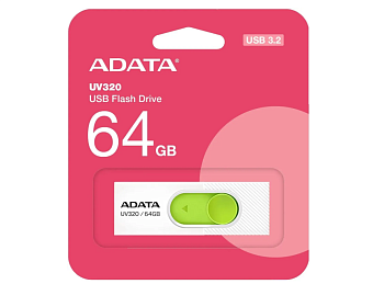 Флешка 64Gb A-DATA UV320, USB 3.2, белый/зеленый