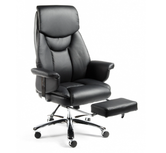 Кресло ПАРЛАМЕНТ (металл.крестовина + хром / черная кожа, до 120кг, мультиблок) Черный